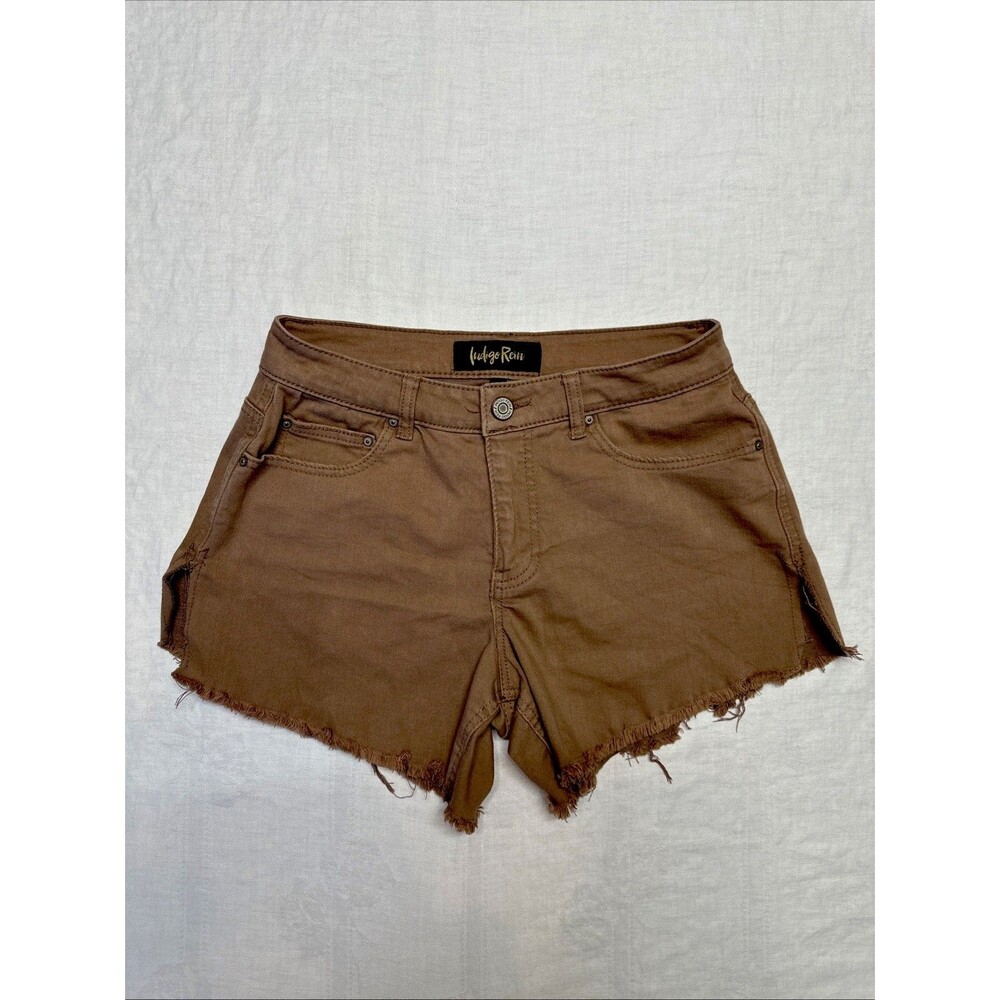 Indigo Rein Cut Off Denim Shorts Chocolate Brown Frayed Hem Size 9/28